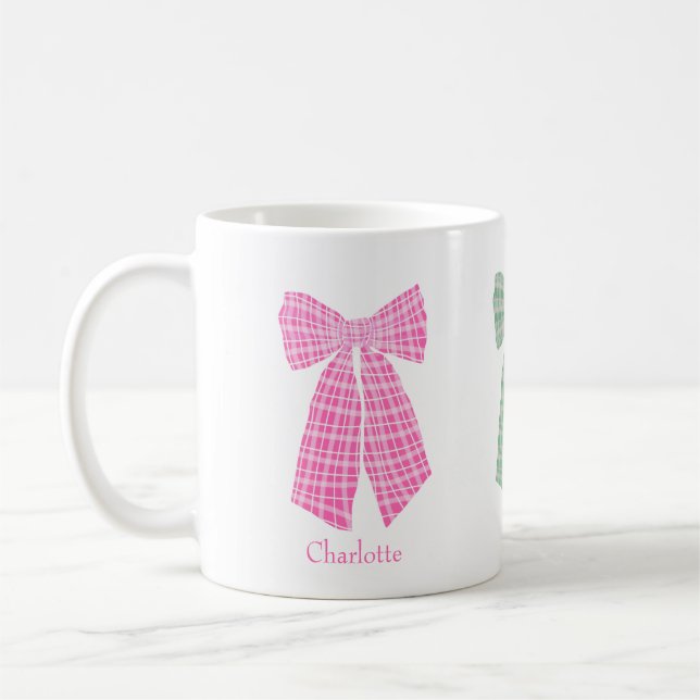 Mug Personnalisé Rose En vichy Romantique Coquette Bow (Gauche)
