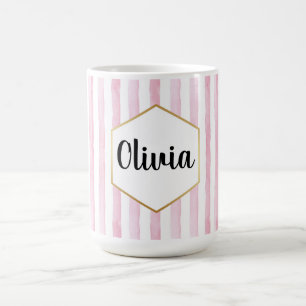 Mug Personnalisé rose et blanc rayé