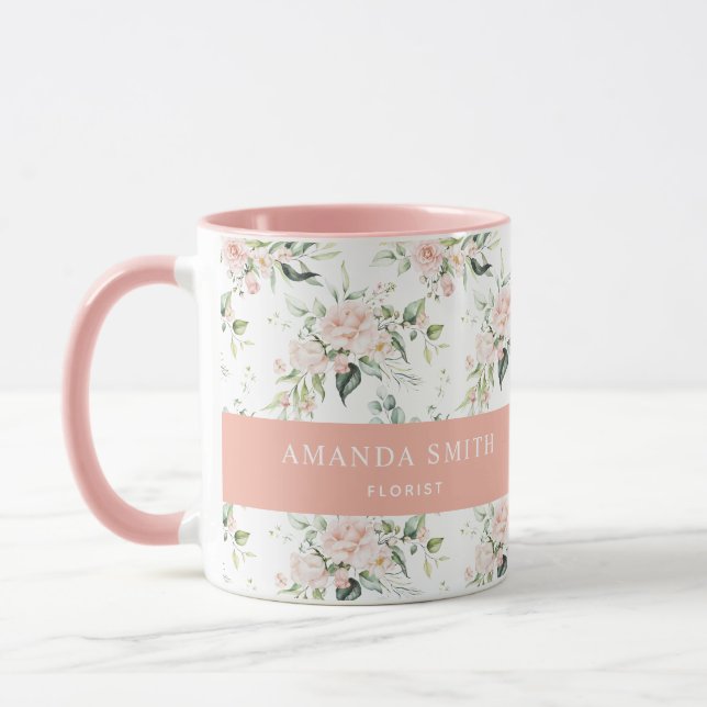 Mug Personnalisé Rose Rose Vert Vert Élégant Floriste (Gauche)