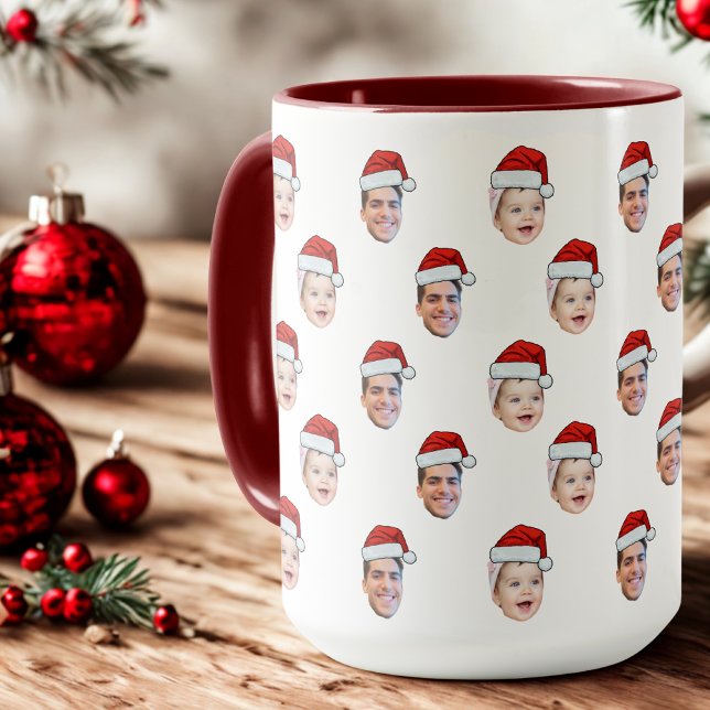 Mug Personnalisé Santa Hat Visage Noël Cadeau 2 Photos (Créateur téléchargé)