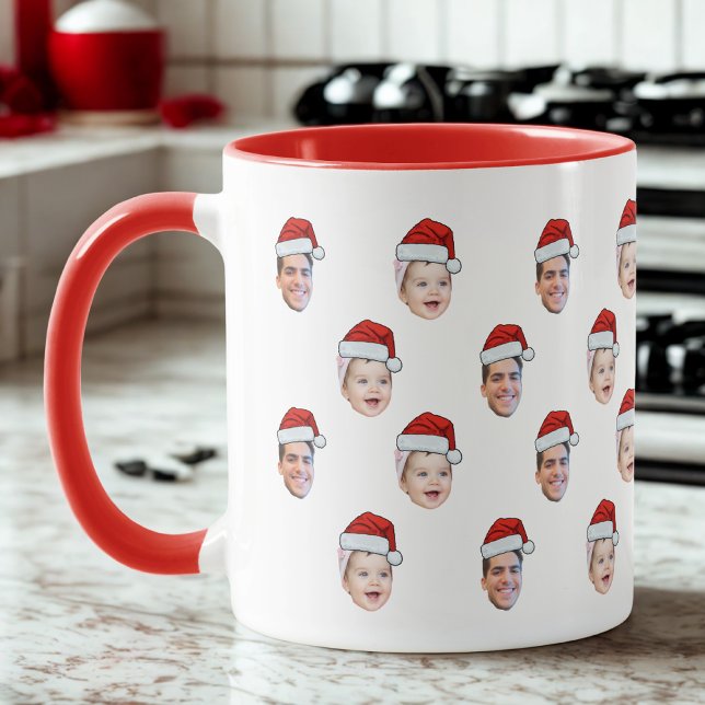 Mug Personnalisé Santa Hat Visage Noël Cadeau 2 Photos (Créateur téléchargé)