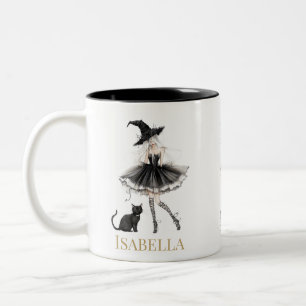 Mug Personnalisé Sorcière & Chat Noir avec un Nœud