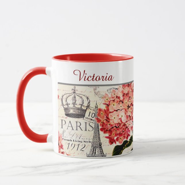 Mug personnalisé Tour Eiffel et hortensia (Gauche)
