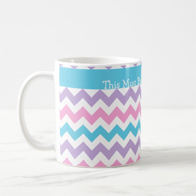 Mug Personnalisé, Turquoise, Rose, Chevrons Mauve (Gauche)