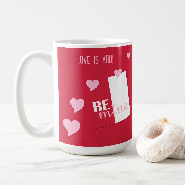 Mug Personnalisé Valentine Love is You, Be Mine Hearts (Avec donut)