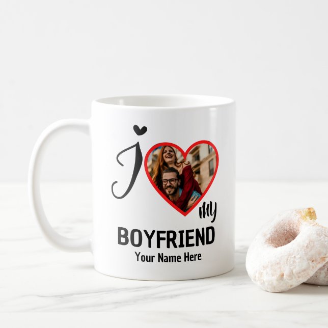 Mug Personnalisé Valentines Coeur Photo J'aime Mon cop (Avec donut)