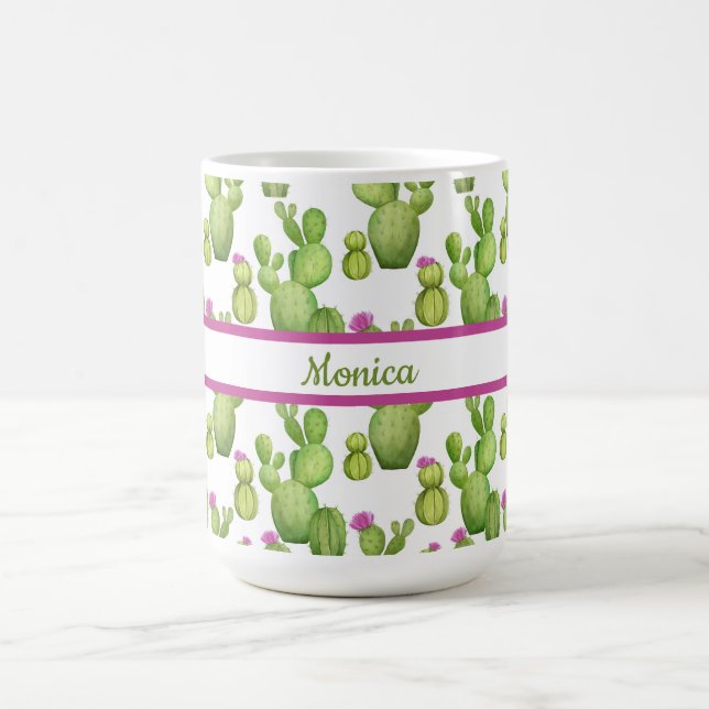 Mug Personnalisé, vert et violet, modèle Cactus (Centre)