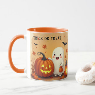 Mug Personnalisé Vintage Cute Ghost & Citrouille Hallo