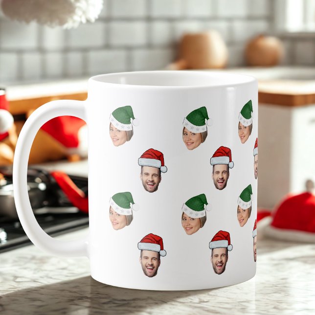 Mug Personnalisé Visage 2 Photos Santa Hat Cadeau de N (Créateur téléchargé)