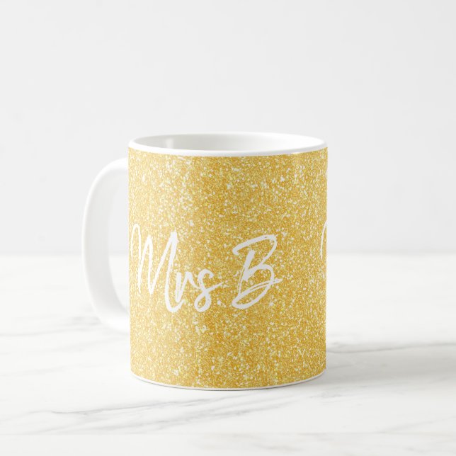 Mug Personnalisé Yellow Or Mme Parties scintillant ini (Devant gauche)