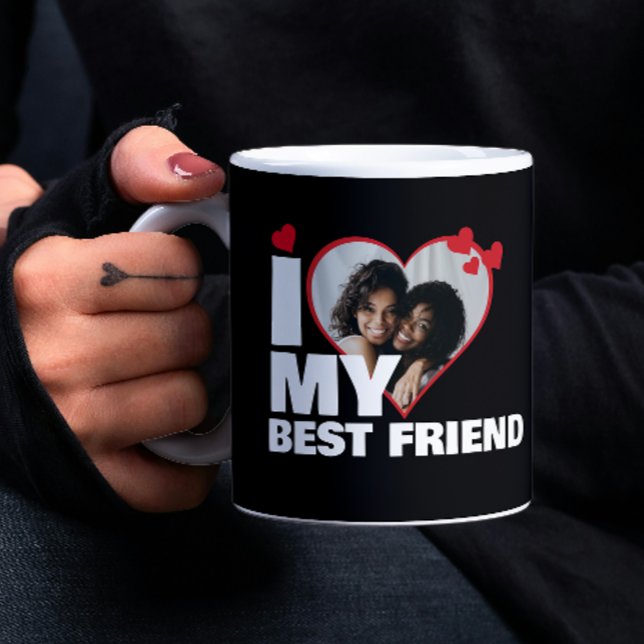 Mug Personnalisée J'aime mon meilleur ami Photo de coe (Personalized I Love My Best Friend Heart Photo Coffee Mugs by Ricaso. BFF photo mug gift ideas)