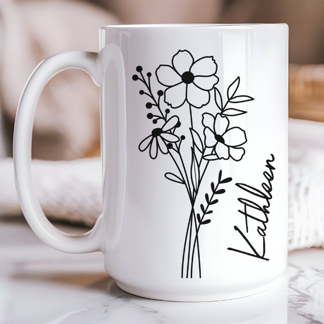 Mug personnalisée pour elle, Mug Fleur sauvage pou (wildflowers mug, floral custom mug, birthday mug for her, bridesmaid gift mug, bridal shower gift)
