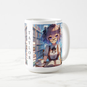 Mug Personnalisée Smart Anime Girl dans la bibliothèqu