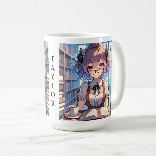 Mug Personnalisée Smart Anime Girl dans la bibliothèqu (Devant droit)