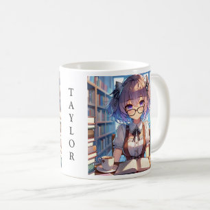 Mug Personnalisée Smart Anime Girl dans la bibliothèqu