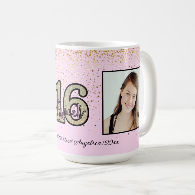 Mug Personnaliser 2 Photos & Message Sweet 16 Cadeau (Devant droit)