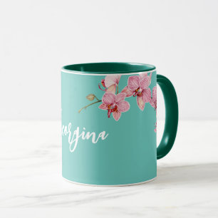 Mug Personnaliser Aquarelle Rose Moth Orchidées Flower