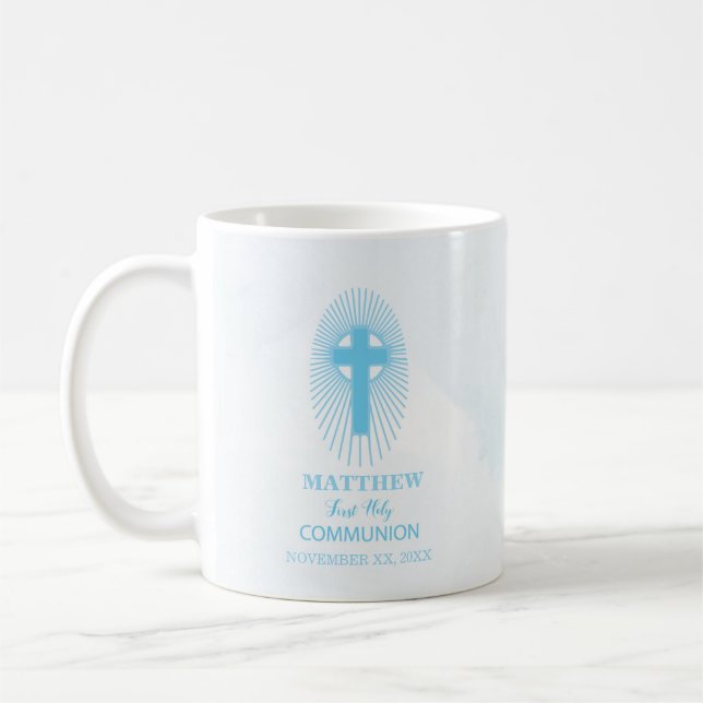 Mug Personnaliser, Blue First Holy Communion Cross hôt (Gauche)