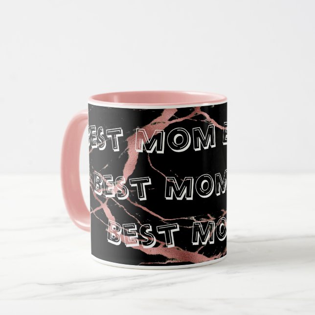 Mug Personnaliser de luxe en marbre noir rose (Devant gauche)