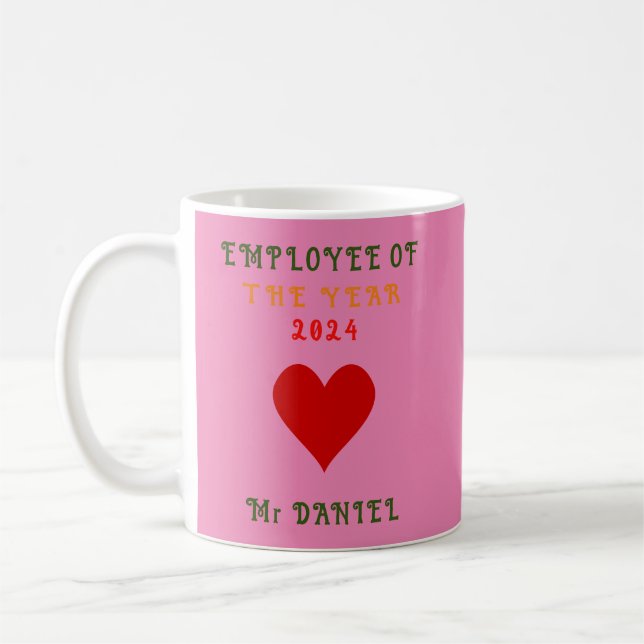 Mug Personnaliser Employé Branché De L'Année 2024 Rose (Gauche)