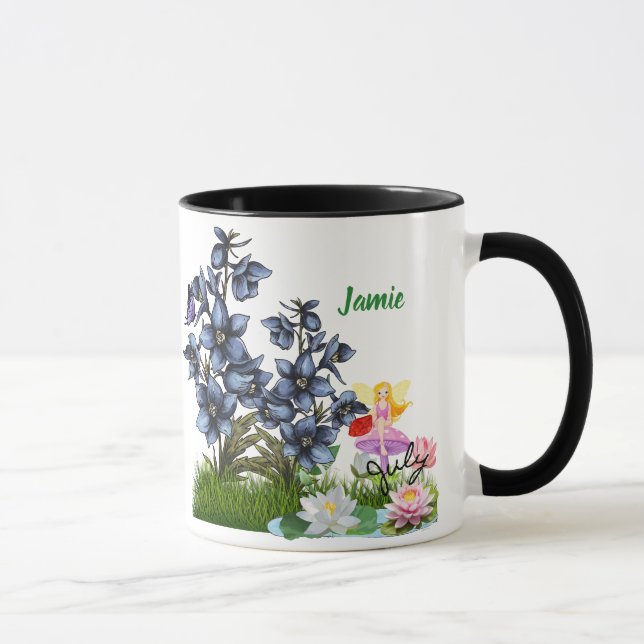 Mug Personnaliser Juillet Fleurs de Naissance & Pierre (Droite)