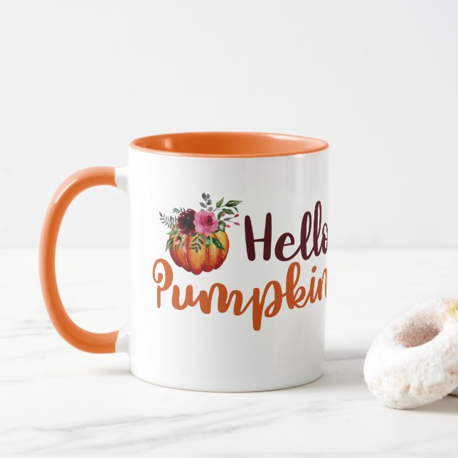 Mug Personnaliser l'Citrouille d'automne Orange Hello (Avec donut)