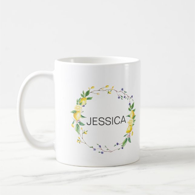 Mug Personnaliser le nom Elegant Lemon Floral Wreath (Gauche)