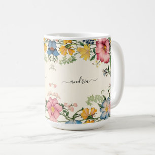 Mug Personnaliser le nom en écriture noire, Fleurs sau