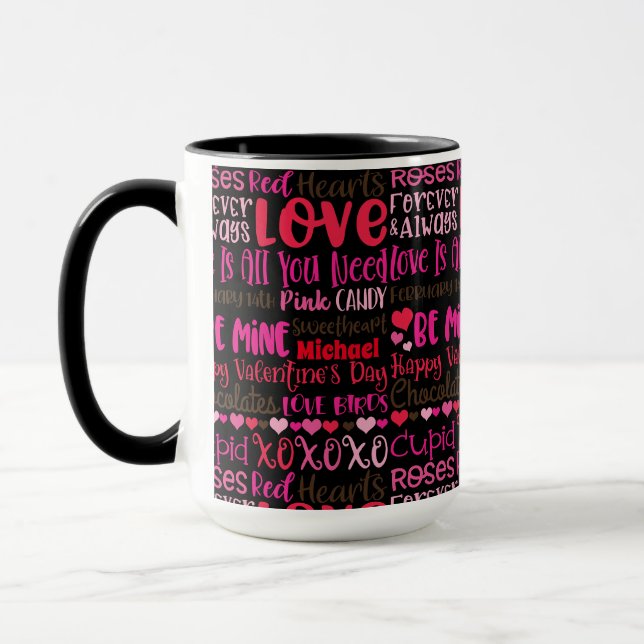 Mug Personnaliser le nom Valentines Jour Coeurs rouges (Gauche)