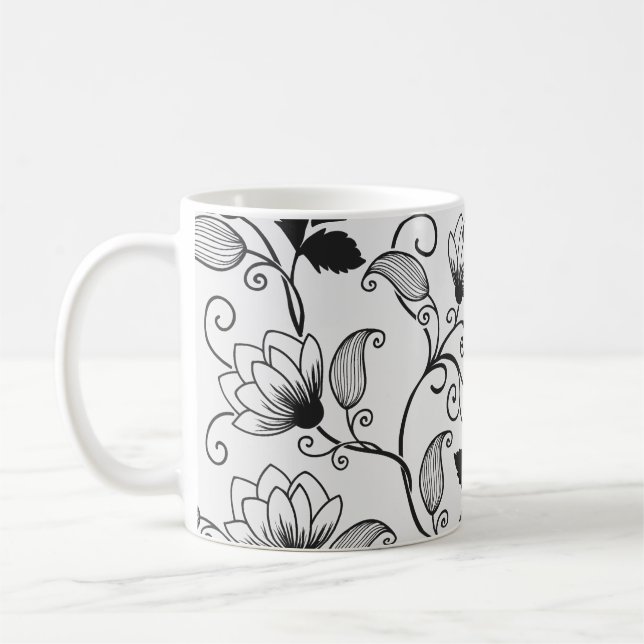 Mug Personnaliser Motif Floral Noir (Gauche)