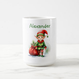 Mug Personnaliser Nom elfe de Noël avec sac de cadeaux