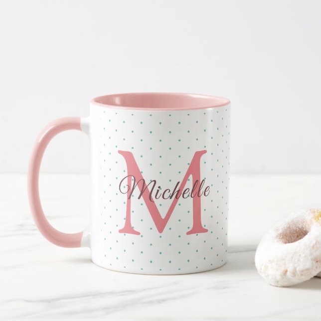Mug Personnaliser Votre Nom Charisma Rouge Monogramme  (Avec donut)
