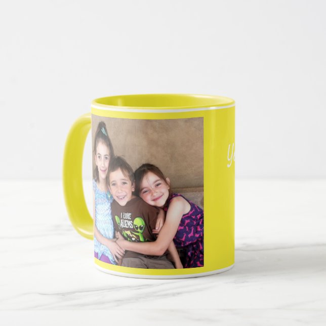 Mug Personnalisez le café-cadeau MODÈLE PHOTO Jaune Mu (Devant gauche)