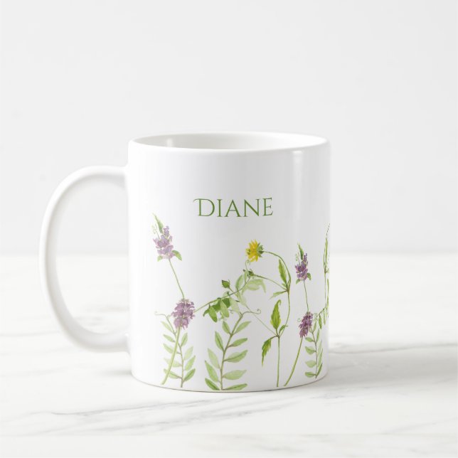 Mug Personnalisez le fleur sauvage d'aquarelle d'origi (Gauche)