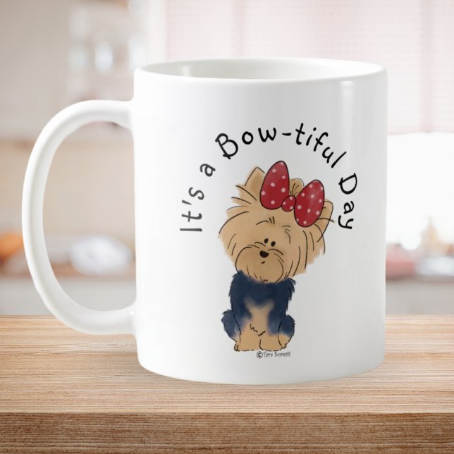 Mug Personnalisez le Yorkie sucré avec la bow Blanc si (Créateur téléchargé)