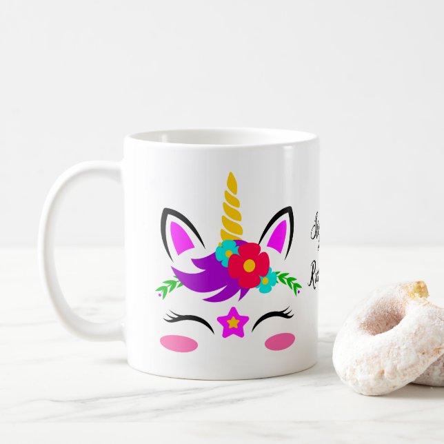 Mug Personnalité de l'Unicorn Rouge (Avec donut)