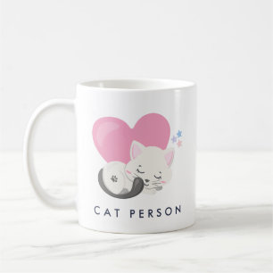 Mug Personne Chat Texte mignon Blanc Kitty Chat Dormir