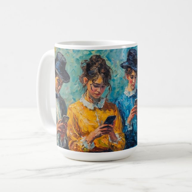 Mug Personnes du 19e siècle utilisant des smartphones (Devant gauche)