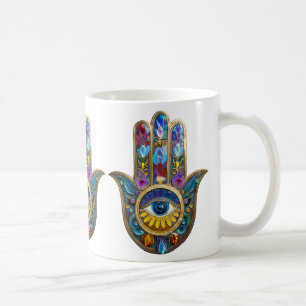 Mug Pétales Colorés Feuilles Hamsa Saphir Troisième Œi