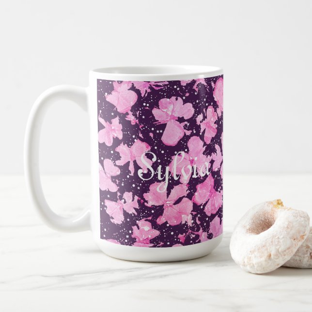 Mug Pétales de peinture rose acrylique (Avec donut)