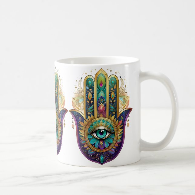 Mug Pétales violets verts or Hamsa Turquoise Troisième (Droite)
