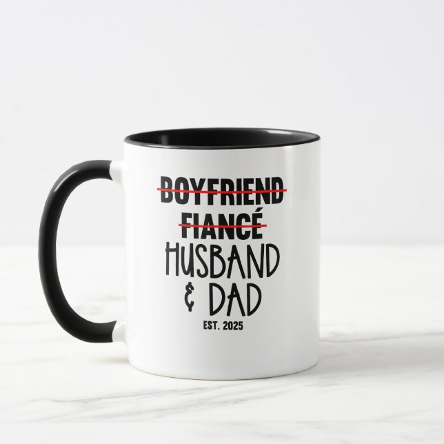 Mug Petit ami Fiancé Mari & Papa Est 2025 Nouveau Papa (Gauche)