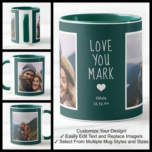 Mug Petit Ami Je T'aime Photos Moderne Vert C21 & Blan (Créateur téléchargé)