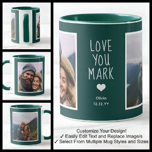 Mug Petit Ami Je T'aime Photos Moderne Vert C21 & Blan