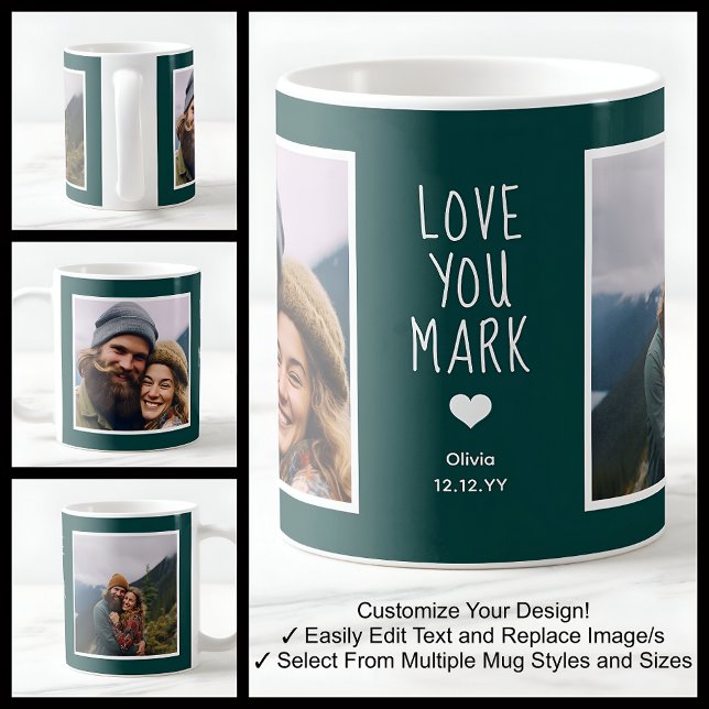 Mug Petit Ami Je T'aime Photos Moderne Vert C21 & Blan (Créateur téléchargé)