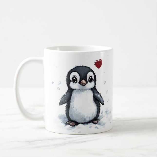 Mug Petit Cadeau, Petit Pingouin Avec Coeur, Propre Te (Gauche)