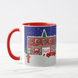 Mug Petit Camion-feu rouge et poste d'incendie