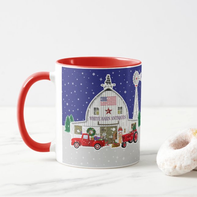 Mug Petit Camion rouge et ancienne grange blanche (Avec donut)