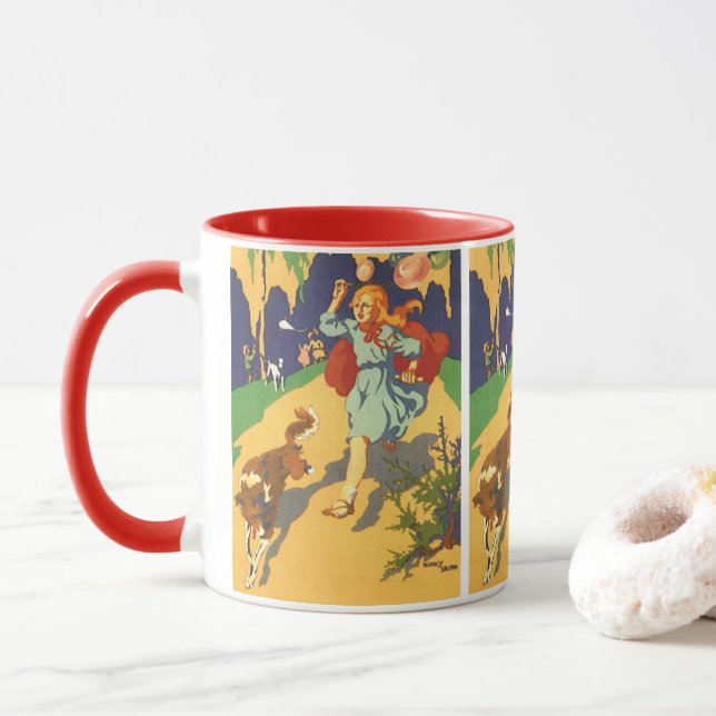 Mug Petit Chaperon Rouge Vintage, Chien et Ballons (Avec donut)