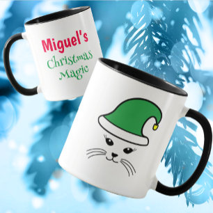 Mug Petit chat personnalisable Père Noël Elf